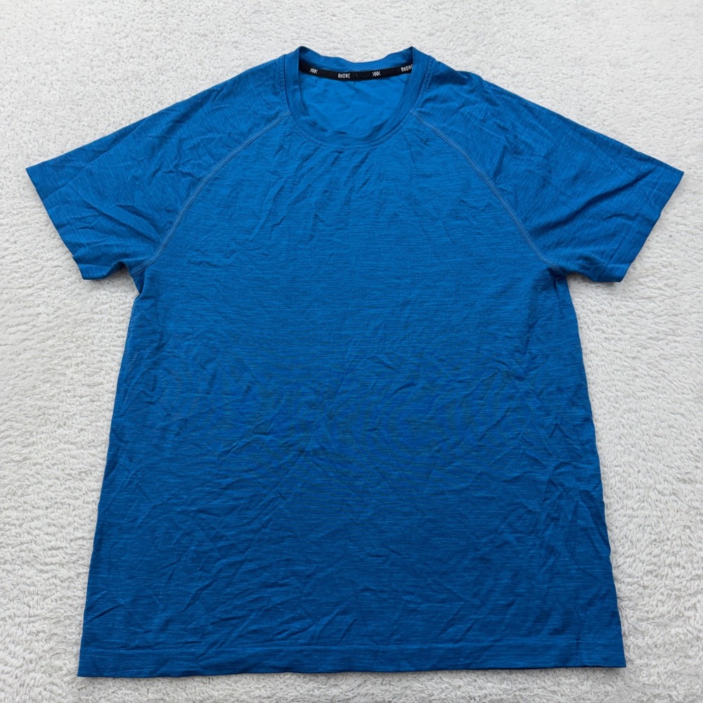 Rhone Reign Mens Blue Heathered Short Sleeve Training Tee Performance Shirt S